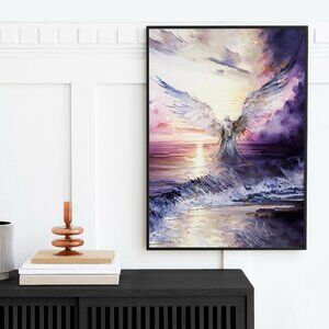 20x30 Angel Over the Ocean Watercolor Art Oil Painting Large Poster